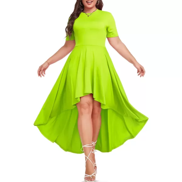 LALAGEN Plus Size Maxi Dress for Women Casual Short Sleeve Ruffle Flowy High Low Summer Long Dress 1X6XApple Green