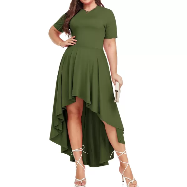 LALAGEN Plus Size Maxi Dress for Women Casual Short Sleeve Ruffle Flowy High Low Summer Long Dress 1X6XArmy Green