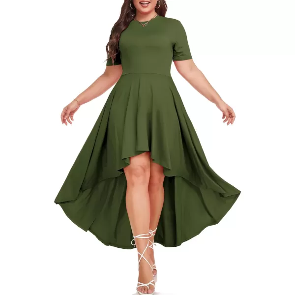 LALAGEN Plus Size Maxi Dress for Women Casual Short Sleeve Ruffle Flowy High Low Summer Long Dress 1X6XArmy Green