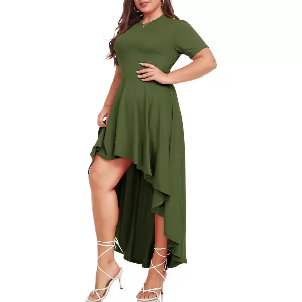 LALAGEN Plus Size Maxi Dress for Women Casual Short Sleeve Ruffle Flowy High Low Summer Long Dress 1X6XArmy Green