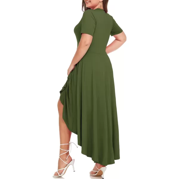 LALAGEN Plus Size Maxi Dress for Women Casual Short Sleeve Ruffle Flowy High Low Summer Long Dress 1X6XArmy Green