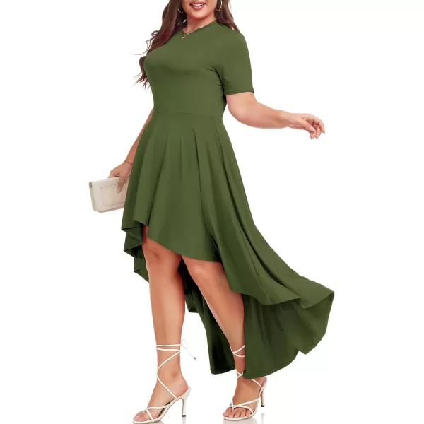 LALAGEN Plus Size Maxi Dress for Women Casual Short Sleeve Ruffle Flowy High Low Summer Long Dress 1X6XArmy Green