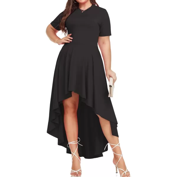 LALAGEN Plus Size Maxi Dress for Women Casual Short Sleeve Ruffle Flowy High Low Summer Long Dress 1X6XBlack