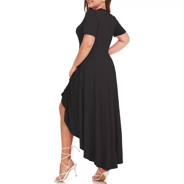 LALAGEN Plus Size Maxi Dress for Women Casual Short Sleeve Ruffle Flowy High Low Summer Long Dress 1X6XBlack