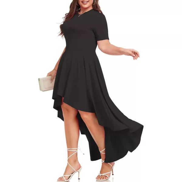 LALAGEN Plus Size Maxi Dress for Women Casual Short Sleeve Ruffle Flowy High Low Summer Long Dress 1X6XBlack