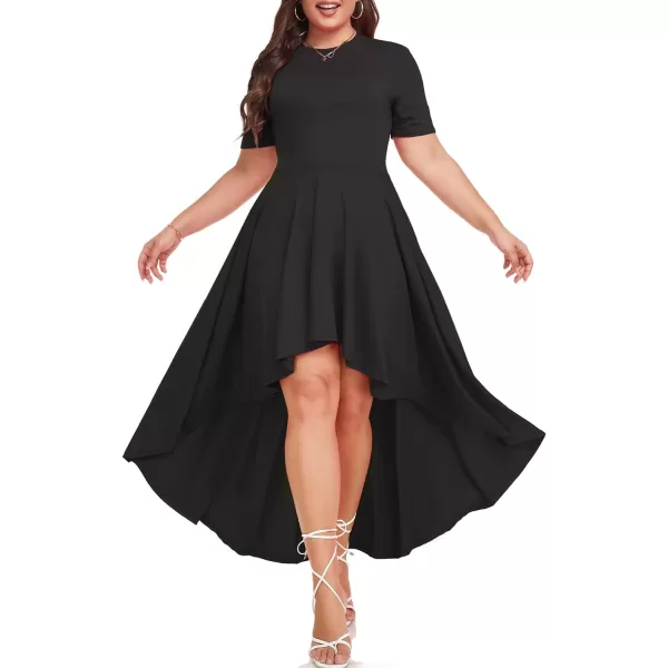 LALAGEN Plus Size Maxi Dress for Women Casual Short Sleeve Ruffle Flowy High Low Summer Long Dress 1X6XBlack