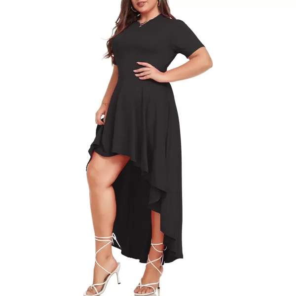 LALAGEN Plus Size Maxi Dress for Women Casual Short Sleeve Ruffle Flowy High Low Summer Long Dress 1X6XBlack