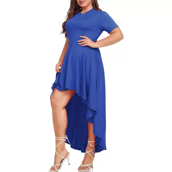 LALAGEN Plus Size Maxi Dress for Women Casual Short Sleeve Ruffle Flowy High Low Summer Long Dress 1X6XBlue