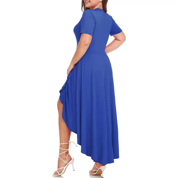 LALAGEN Plus Size Maxi Dress for Women Casual Short Sleeve Ruffle Flowy High Low Summer Long Dress 1X6XBlue