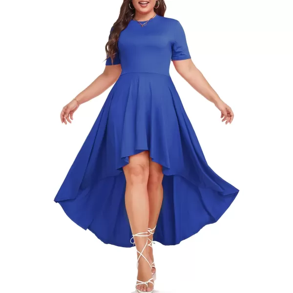 LALAGEN Plus Size Maxi Dress for Women Casual Short Sleeve Ruffle Flowy High Low Summer Long Dress 1X6XBlue