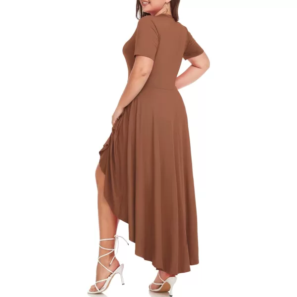 LALAGEN Plus Size Maxi Dress for Women Casual Short Sleeve Ruffle Flowy High Low Summer Long Dress 1X6XBrown