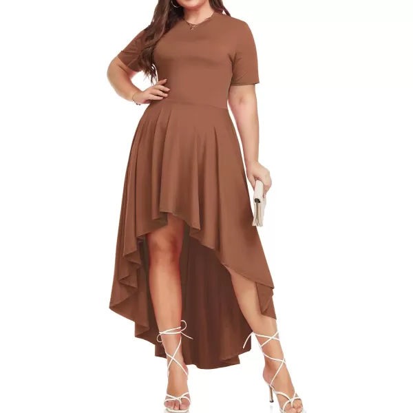 LALAGEN Plus Size Maxi Dress for Women Casual Short Sleeve Ruffle Flowy High Low Summer Long Dress 1X6XBrown