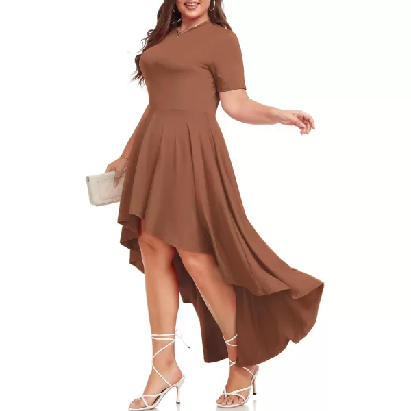 LALAGEN Plus Size Maxi Dress for Women Casual Short Sleeve Ruffle Flowy High Low Summer Long Dress 1X6XBrown