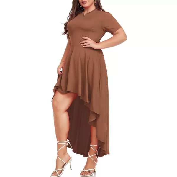 LALAGEN Plus Size Maxi Dress for Women Casual Short Sleeve Ruffle Flowy High Low Summer Long Dress 1X6XBrown