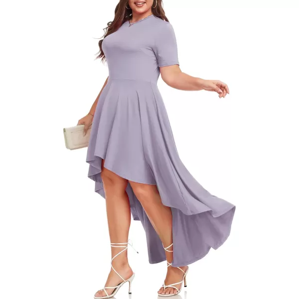 LALAGEN Plus Size Maxi Dress for Women Casual Short Sleeve Ruffle Flowy High Low Summer Long Dress 1X6XGrey Blue