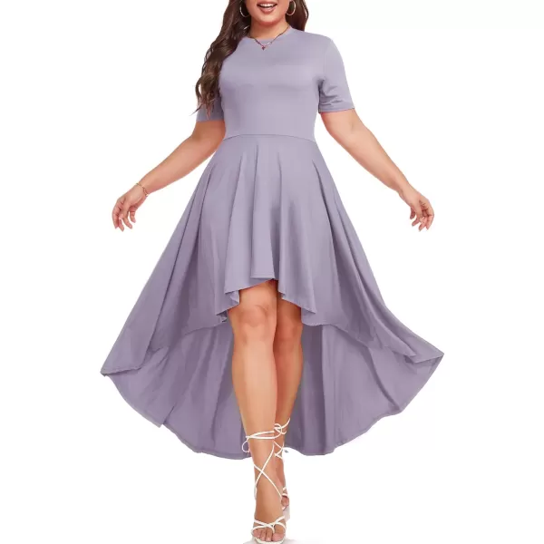 LALAGEN Plus Size Maxi Dress for Women Casual Short Sleeve Ruffle Flowy High Low Summer Long Dress 1X6XGrey Blue