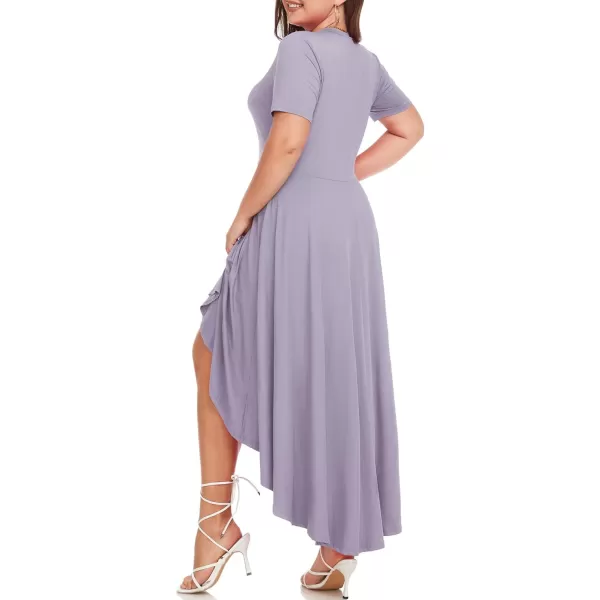 LALAGEN Plus Size Maxi Dress for Women Casual Short Sleeve Ruffle Flowy High Low Summer Long Dress 1X6XGrey Blue