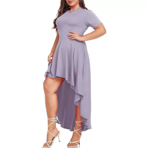 LALAGEN Plus Size Maxi Dress for Women Casual Short Sleeve Ruffle Flowy High Low Summer Long Dress 1X6XGrey Blue