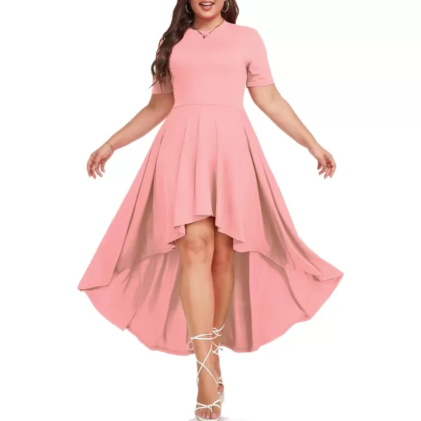 LALAGEN Plus Size Maxi Dress for Women Casual Short Sleeve Ruffle Flowy High Low Summer Long Dress 1X6XPink