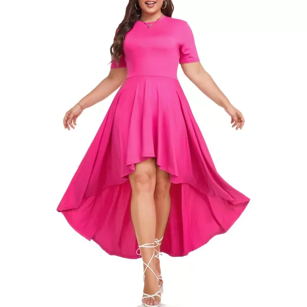 LALAGEN Plus Size Maxi Dress for Women Casual Short Sleeve Ruffle Flowy High Low Summer Long Dress 1X6XRose