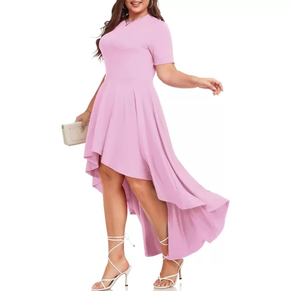 LALAGEN Plus Size Maxi Dress for Women Casual Short Sleeve Ruffle Flowy High Low Summer Long Dress 1X6XViolet