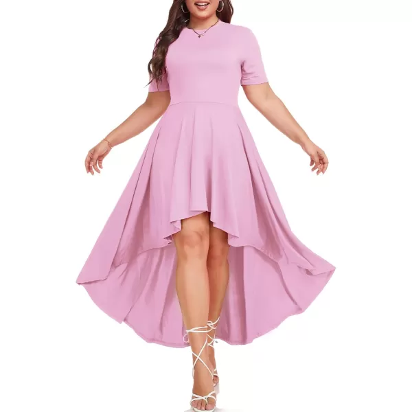 LALAGEN Plus Size Maxi Dress for Women Casual Short Sleeve Ruffle Flowy High Low Summer Long Dress 1X6XViolet