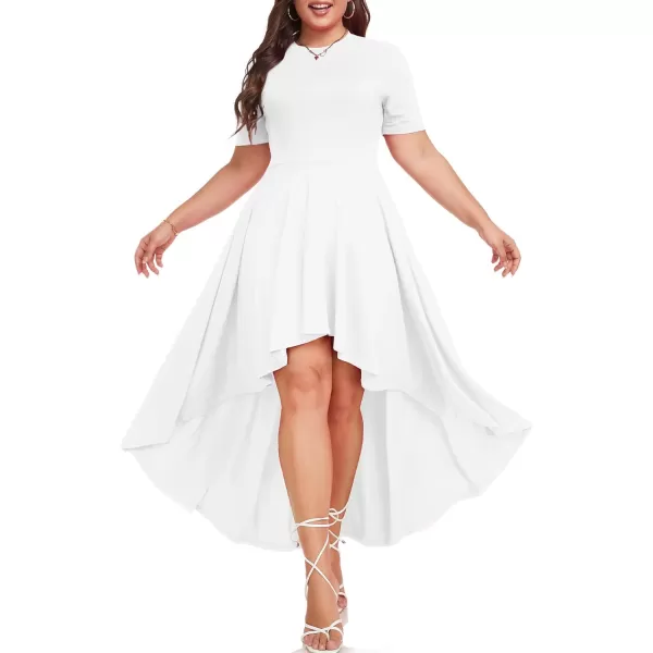 LALAGEN Plus Size Maxi Dress for Women Casual Short Sleeve Ruffle Flowy High Low Summer Long Dress 1X6XWhite