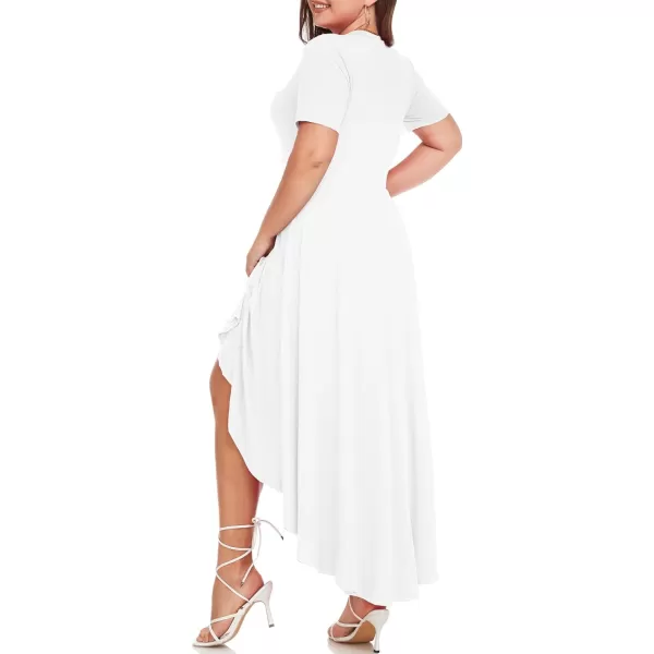 LALAGEN Plus Size Maxi Dress for Women Casual Short Sleeve Ruffle Flowy High Low Summer Long Dress 1X6XWhite