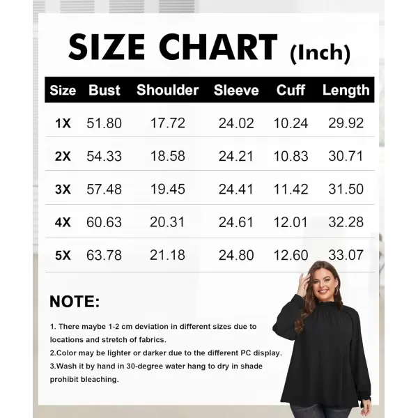 LALAGEN Plus Size Puff Long Sleeve Tops for Women Casual Frill Mock Neck Ruffled Blouse Loose Fit Tunic Shirts 1X5XAblack