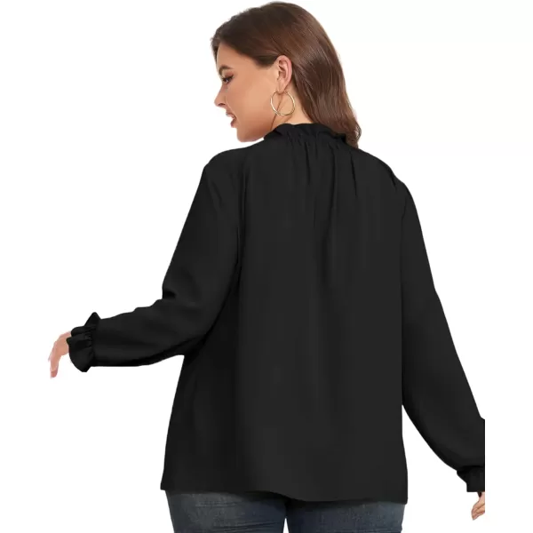 LALAGEN Plus Size Puff Long Sleeve Tops for Women Casual Frill Mock Neck Ruffled Blouse Loose Fit Tunic Shirts 1X5XBlack2