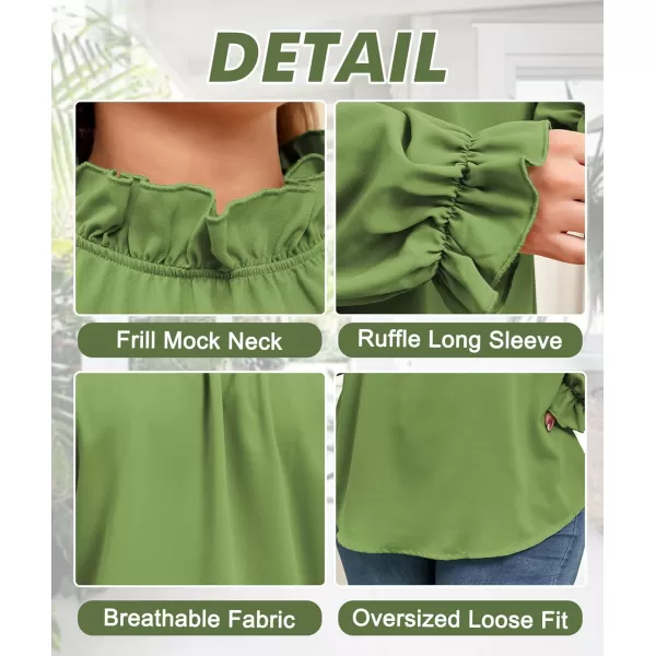 LALAGEN Plus Size Puff Long Sleeve Tops for Women Casual Frill Mock Neck Ruffled Blouse Loose Fit Tunic Shirts 1X5XGreen