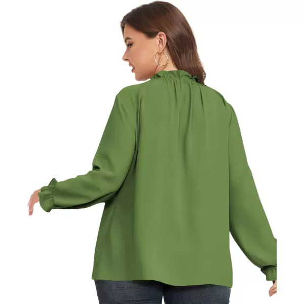 LALAGEN Plus Size Puff Long Sleeve Tops for Women Casual Frill Mock Neck Ruffled Blouse Loose Fit Tunic Shirts 1X5XGreen