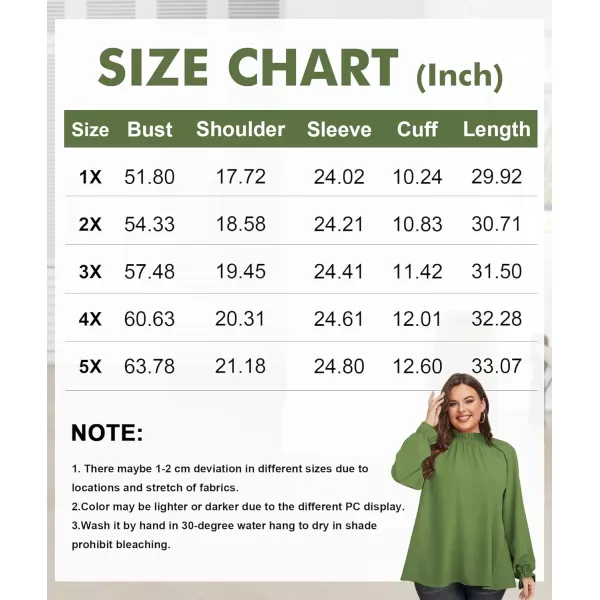 LALAGEN Plus Size Puff Long Sleeve Tops for Women Casual Frill Mock Neck Ruffled Blouse Loose Fit Tunic Shirts 1X5XGreen