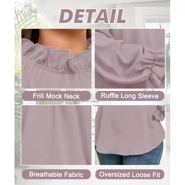 LALAGEN Plus Size Puff Long Sleeve Tops for Women Casual Frill Mock Neck Ruffled Blouse Loose Fit Tunic Shirts 1X5XPurple