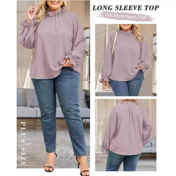 LALAGEN Plus Size Puff Long Sleeve Tops for Women Casual Frill Mock Neck Ruffled Blouse Loose Fit Tunic Shirts 1X5XPurple4