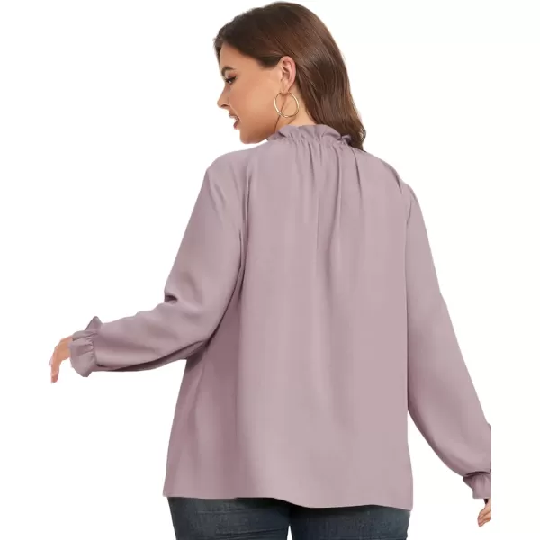 LALAGEN Plus Size Puff Long Sleeve Tops for Women Casual Frill Mock Neck Ruffled Blouse Loose Fit Tunic Shirts 1X5XPurple4