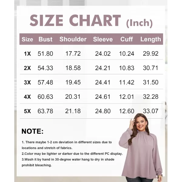 LALAGEN Plus Size Puff Long Sleeve Tops for Women Casual Frill Mock Neck Ruffled Blouse Loose Fit Tunic Shirts 1X5XPurple4