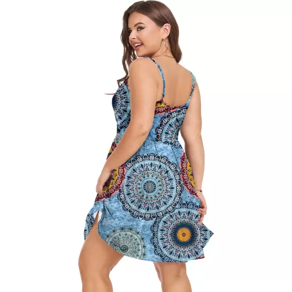 LALAGEN Plus Size Summer Dress for Women Spaghetti Strap Wrap V Neck Swing Beach Mini Sundress 1X6XBoho Blue