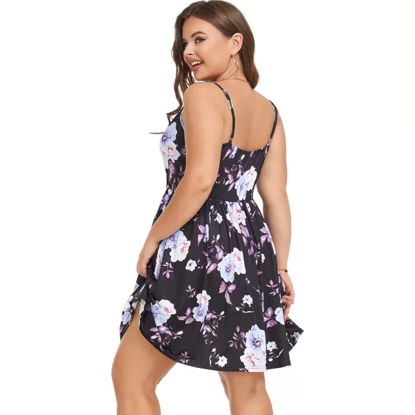 LALAGEN Plus Size Summer Dress for Women Spaghetti Strap Wrap V Neck Swing Beach Mini Sundress 1X6XFloral Navy