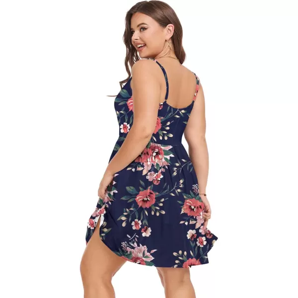 LALAGEN Plus Size Summer Dress for Women Spaghetti Strap Wrap V Neck Swing Beach Mini Sundress 1X6XFloral Red