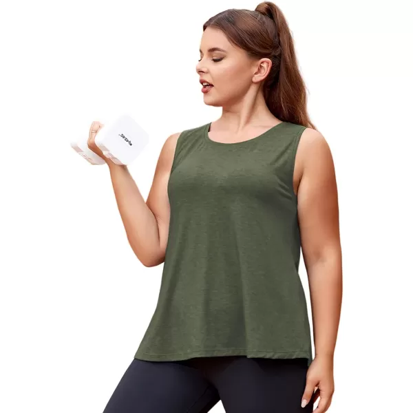 LALAGEN Plus Size Womens Workout Tank Tops Sleeveless Flowy Yoga Athletic Running ShirtsArmy Green