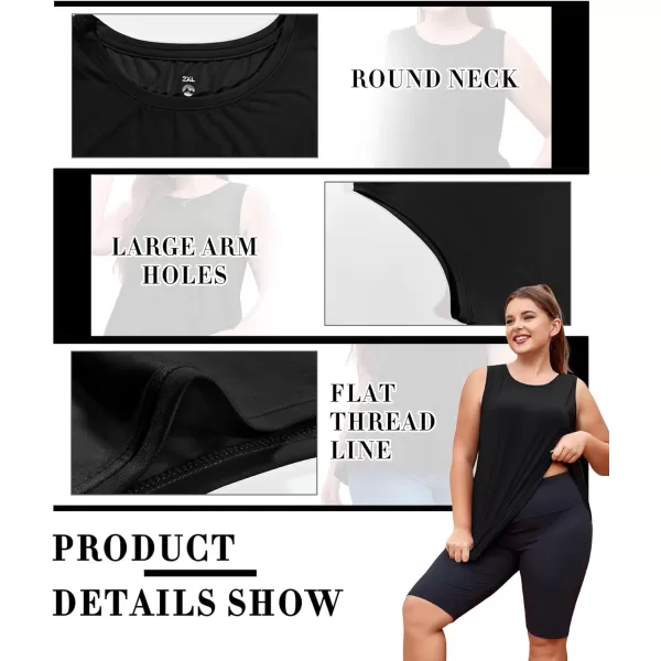 LALAGEN Plus Size Womens Workout Tank Tops Sleeveless Flowy Yoga Athletic Running ShirtsBlack