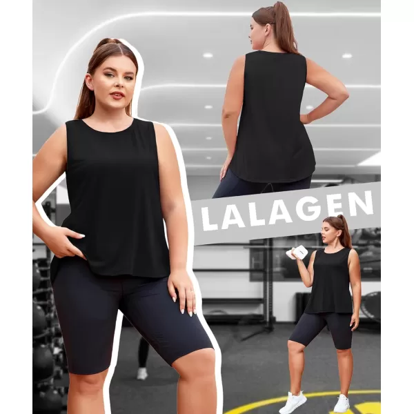 LALAGEN Plus Size Womens Workout Tank Tops Sleeveless Flowy Yoga Athletic Running ShirtsBlack