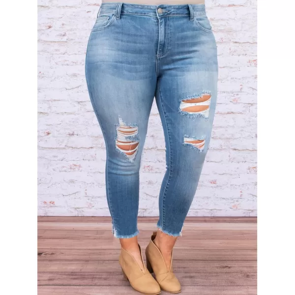 LALAGEN Women 2024 Plus Size Skinny Jeans Stretchy High Waisted Ankle Jean Destroyed Ripped Denim Pants 1X5XBlue