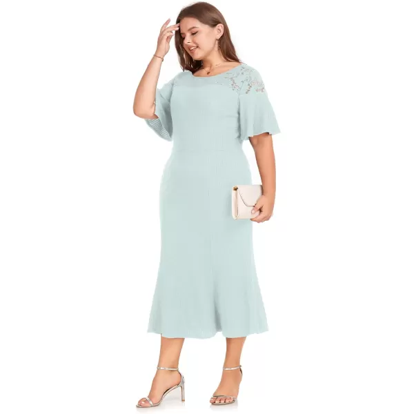 LALAGEN Womens 2023 Plus Size Wedding Guest Midi Dress Lace Patchwork Elegant Ruffle Short Sleeve Flare Cocktail Party DressSky Blue