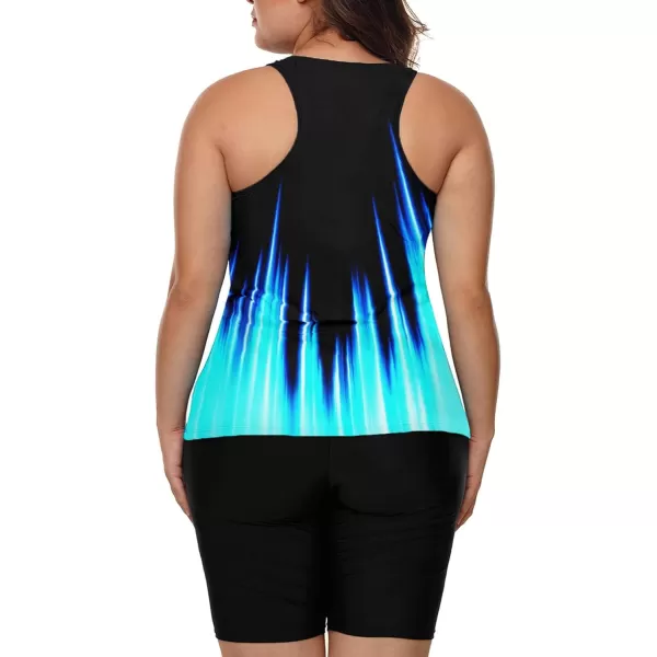 LALAGEN Womens 2024 Plus Size Tankini Swimsuits Rash Guard Capris Athletic Two Piece Swimwear Bathing Suits S5XGradient Black Blue