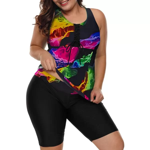 LALAGEN Womens 2024 Plus Size Tankini Swimsuits Rash Guard Capris Athletic Two Piece Swimwear Bathing Suits S5XInk Colorful