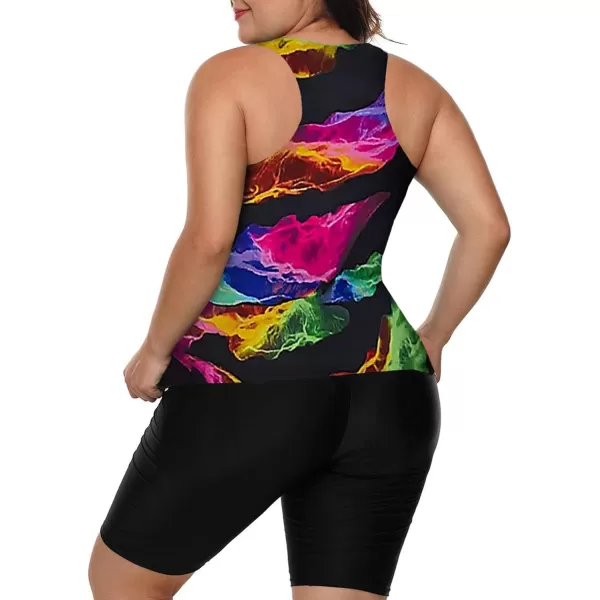 LALAGEN Womens 2024 Plus Size Tankini Swimsuits Rash Guard Capris Athletic Two Piece Swimwear Bathing Suits S5XInk Colorful