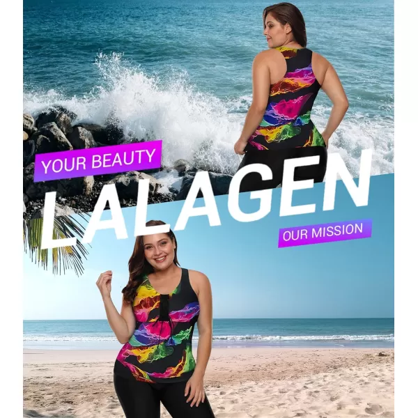 LALAGEN Womens 2024 Plus Size Tankini Swimsuits Rash Guard Capris Athletic Two Piece Swimwear Bathing Suits S5XInk Colorful