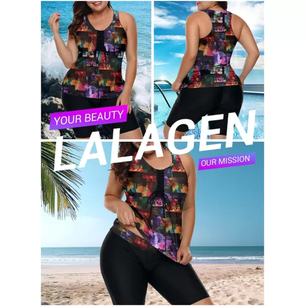 LALAGEN Womens 2024 Plus Size Tankini Swimsuits Rash Guard Capris Athletic Two Piece Swimwear Bathing Suits S5XMuticolor